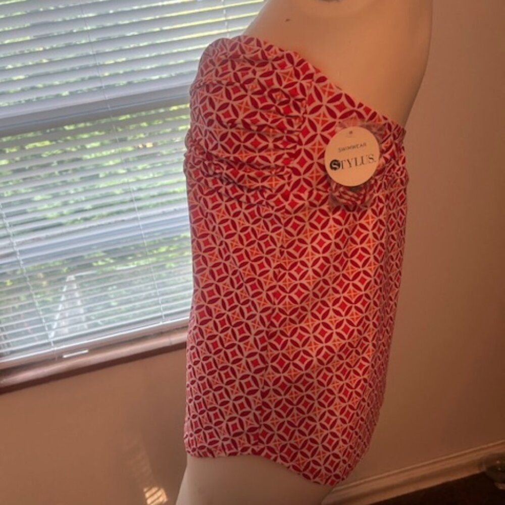 Stylus Orange/White Geometric print swimwear tankini, size XL - Picture 2 of 4